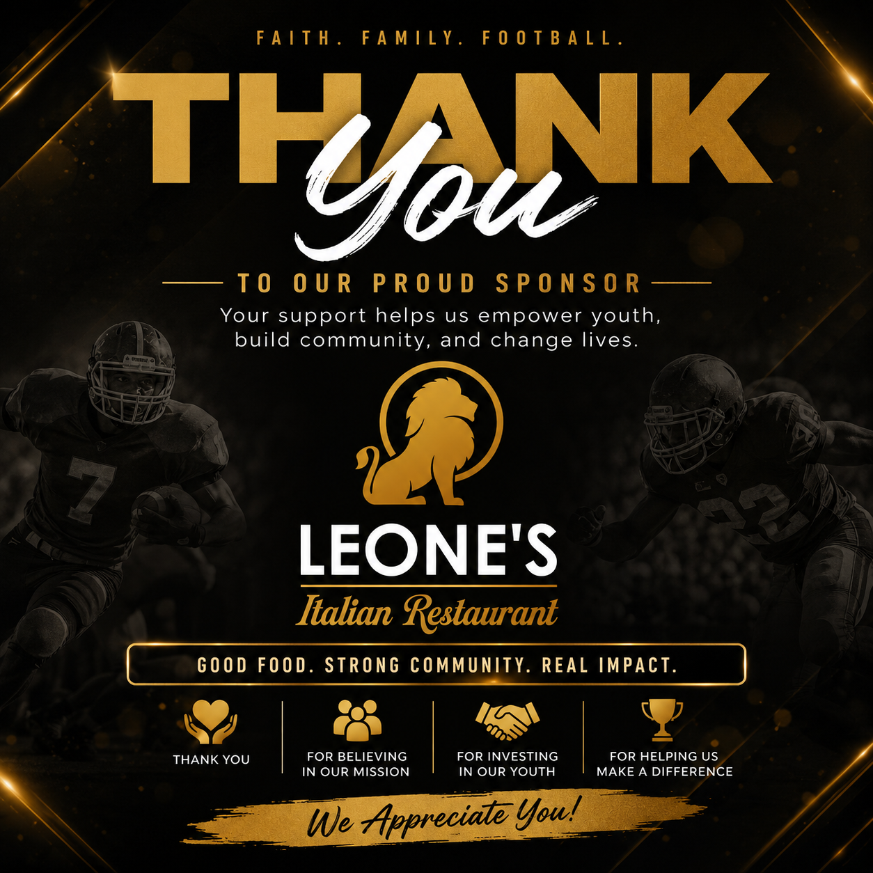 Thank You to our Proud Sponsor Leone's Italian Restaurant